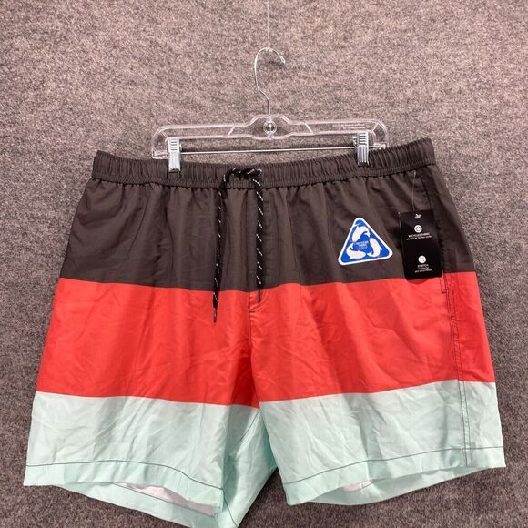 New Ocean & Coast Swim Shorts Men 2XL Gary Striped Drawstring Lined Pockets - Picture 3 of 13